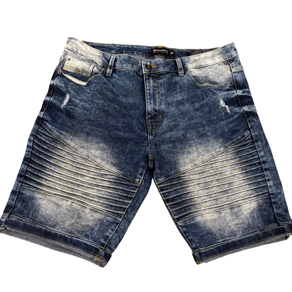 Southpole Mens Blue Distressed Slim Fit Coin Pocket Jean Shorts Size 36